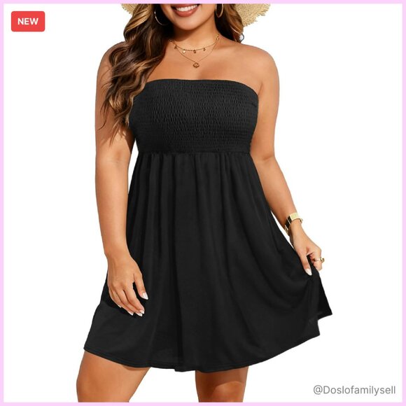 Strapless Smocked Tube Top Cover Up Dress Beach Resort Chic Plus Size